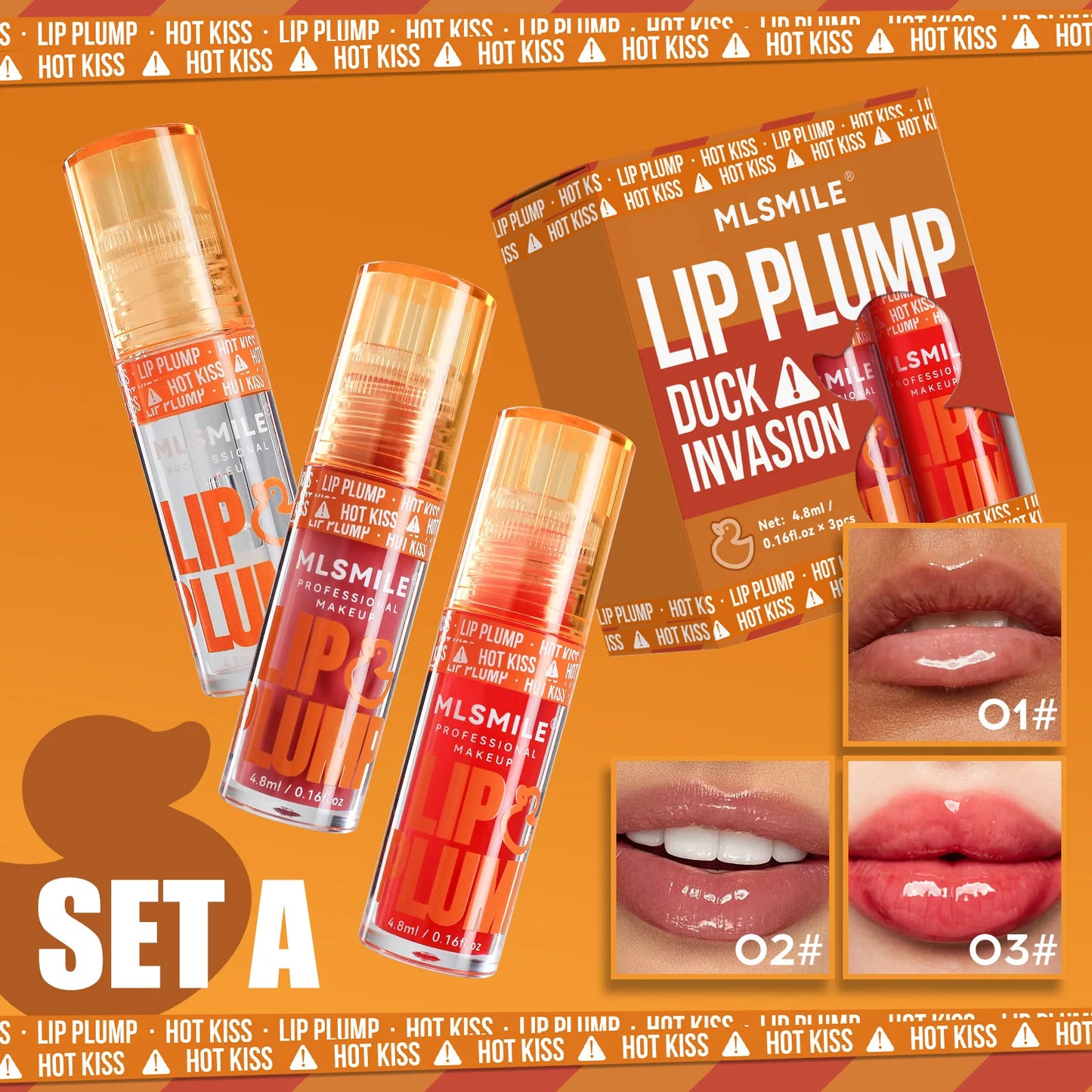 MLSMILE 3pcs Duck Mouth Fruit Fragrance Lip Oil Moisturizing Mirror Gloss Lip Gloss Beep Lip Glaze Set